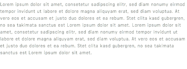 Lorem ipsum dolor sit amet, consetetur sadipscing elitr, sed diam nonumy eirmod tempor invidunt ut labore et dolore magna aliquyam erat, sed diam voluptua. At vero eos et accusam et justo duo dolores et ea rebum. Stet clita kasd gubergren, no sea takimata sanctus est Lorem ipsum dolor sit amet. Lorem ipsum dolor sit amet, consetetur sadipscing elitr, sed diam nonumy eirmod tempor invidunt ut labore et dolore magna aliquyam erat, sed diam voluptua. At vero eos et accusam et justo duo dolores et ea rebum. Stet clita kasd gubergren, no sea takimata sanctus est Lorem ipsum dolor sit amet. 